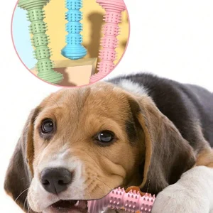 Durable Rubber Dog Chew Toy For Teeth Cleaning And Massage - Interactive Teething Stick For Medium Breeds Soft Patterned Texture For Dental Health  Pet Toothbrush Stick Effective Plaque Removal  Multicolor