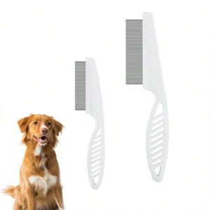 2pcs White Pet Brushes, 2-In-1 New Design Dog Brushes Multifunctional Pet Grooming Brushes For Flea & Tear Stain, Fur Cleaning Face And Paws, Pet Supplies White