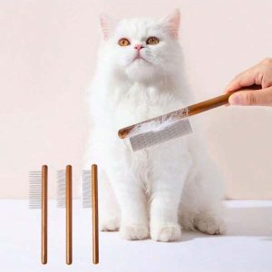 1pc Wooden Handle Pet Dematting Brush Comb, Pet Grooming Flea Comb, Pet Hair Brush, Pet Detangling Brush, Pet Cleaning Tool Multicolor